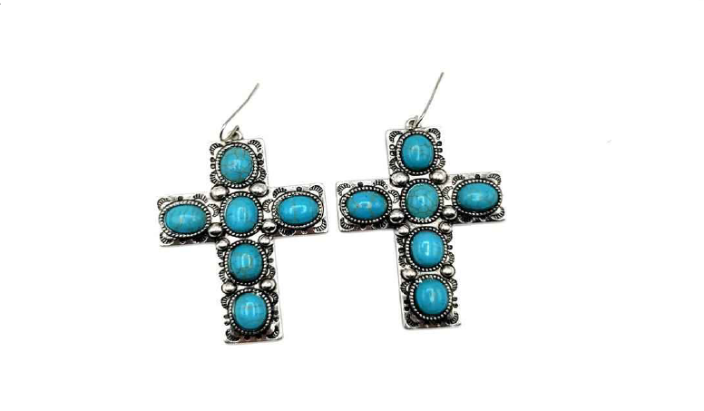 Wild Flower Turquoise Stone Cross Earrings