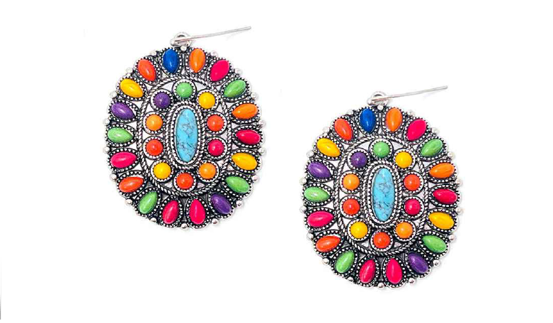 Wild Flower Multi-Color Oval Cluster Earrings