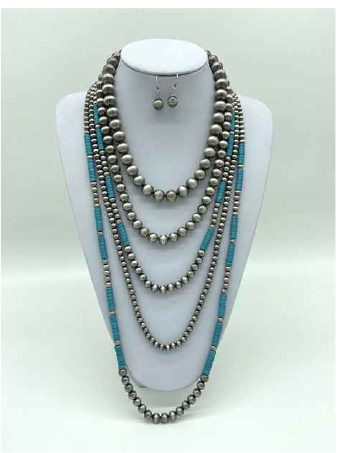 Wild Flower Navajo Pearls & Turquoise Stone Necklace Set