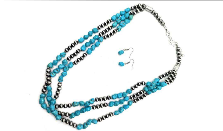Navajo Pearls & Chunky Turquoise Stone Necklace Set