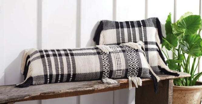 Long Black White Check Pillow