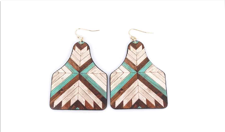Copy of Faux Wood Design Cow Tag Earrings