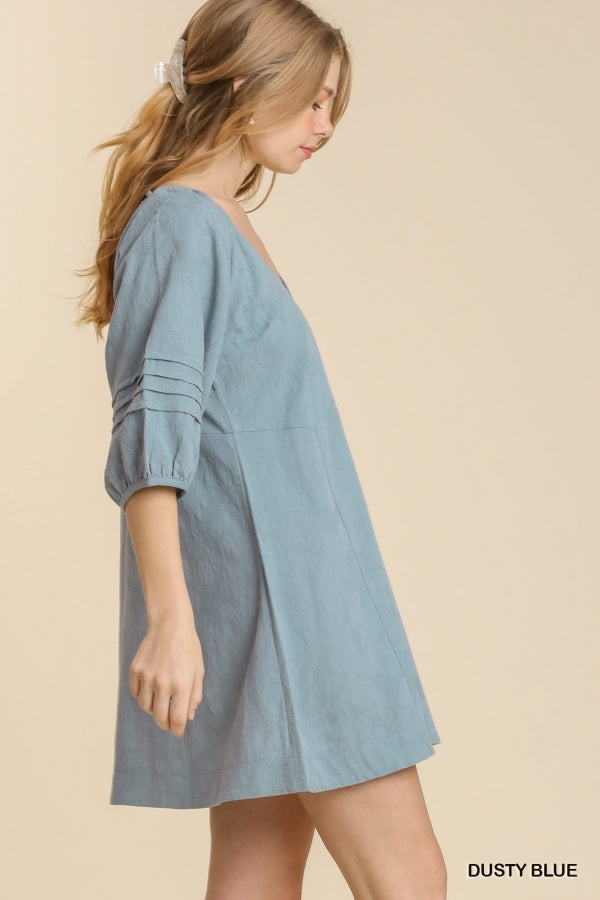 Angee Lace & Linen Dress in Blue