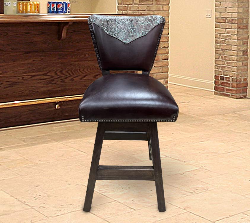 Custom Leather Barstool With Turquoise Tooled Yoke Our Stuff