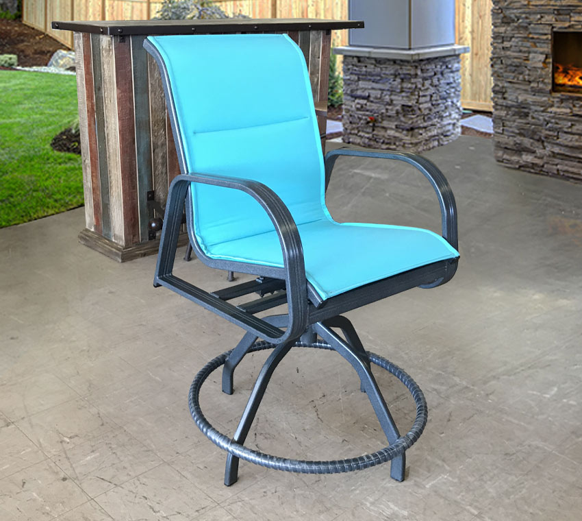 Cabo Sling Swivel Balcony Chair in Aqua Marine Canvas Aruba