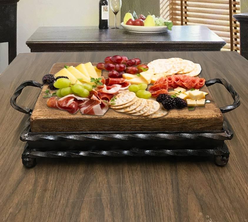 "Plainsman" Custom Mesquite Wood Charcuterie Board With Inlay