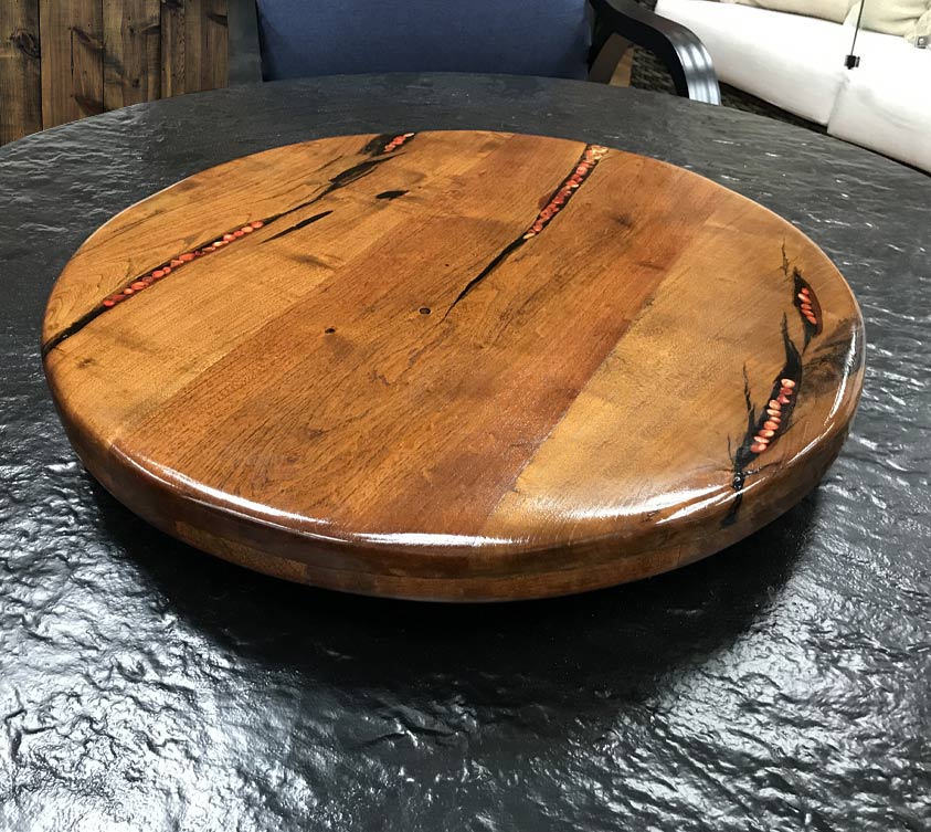 Custom Mesquite Wood Lazy Susan With Coral Inlay