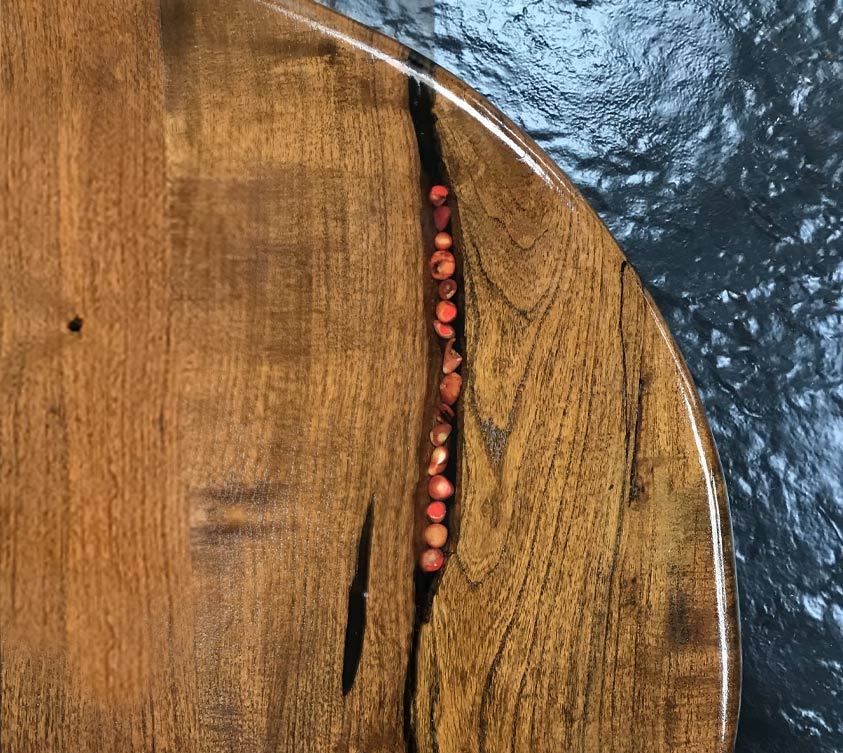 Custom Mesquite Wood Lazy Susan With Coral Inlay