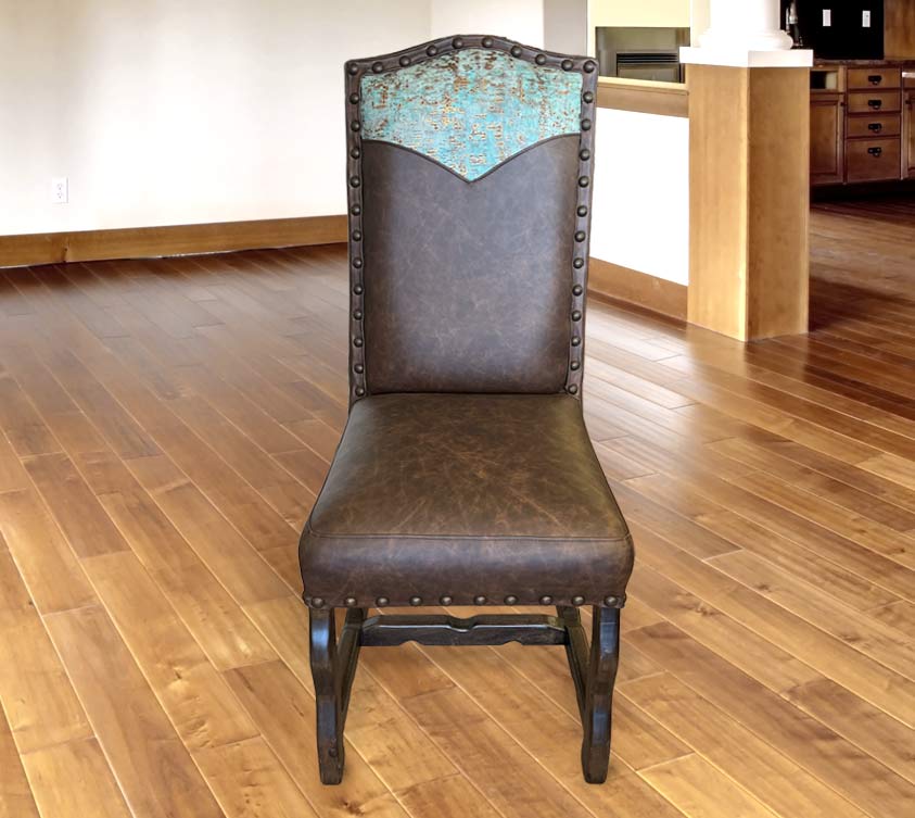 Custom Leather Dining Room Chair in Fargo Chocolate & Driftwood Moonlight