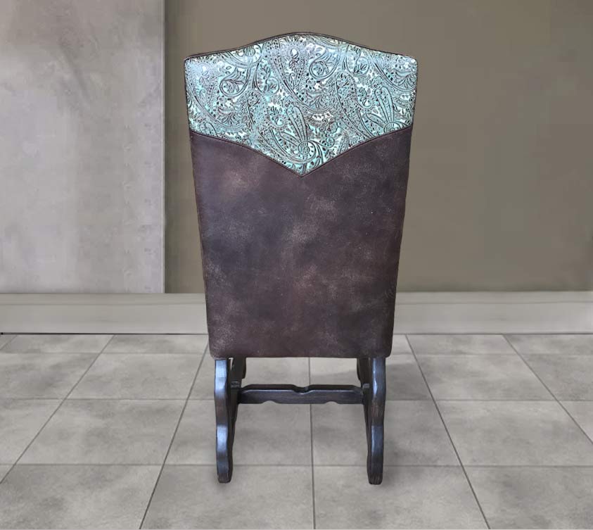 Custom Leather Dining Room Chair in Vintage Brown & Paisley