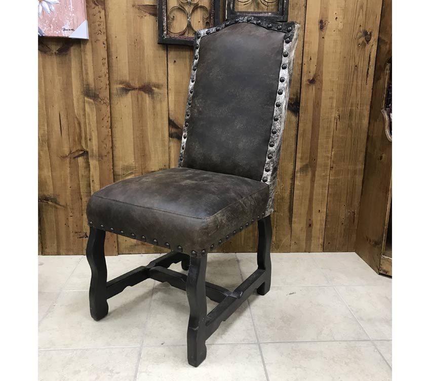 Custom Leather Dining Chair With Brindle Cowhide