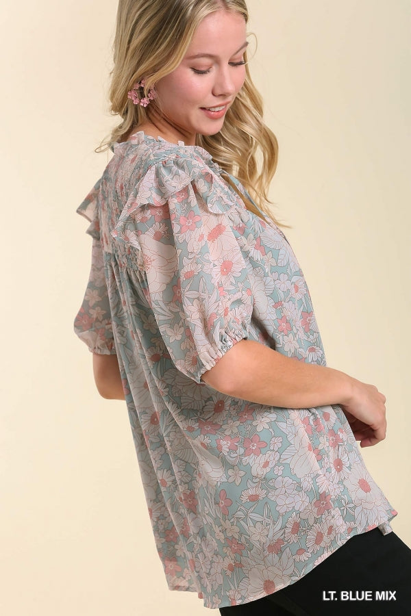Angee Light Blue Floral Blouse