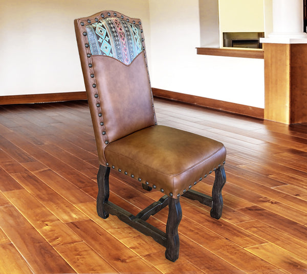 Custom Leather Dining Room Chair in Monoco Honey & Aztec - Our Stuff
