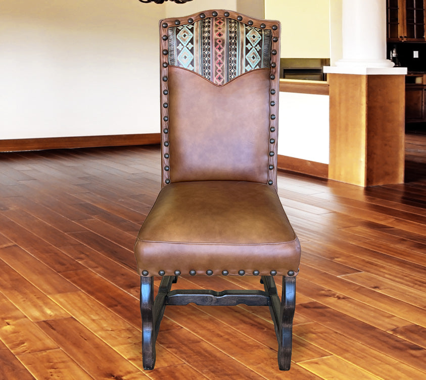 Custom Leather Dining Room Chair in Monoco Honey & Aztec