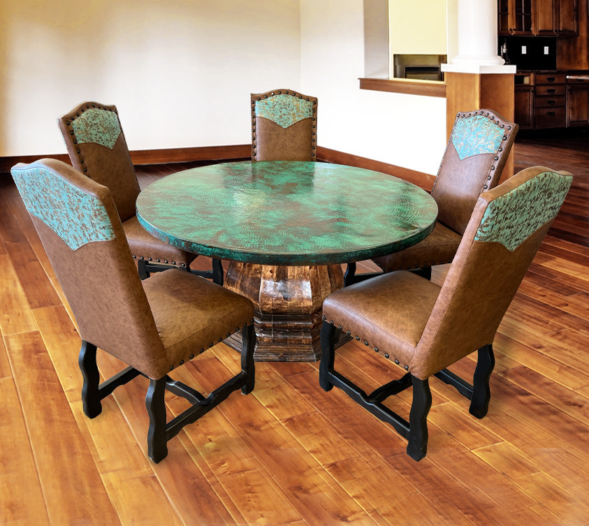 Custom Hammered Copper Dining Table With Octagon Wooden Base