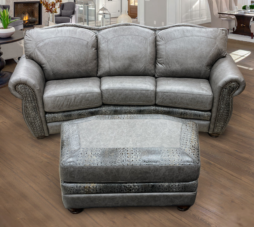 Custom Curved El Dorado Sofa in Fargo Gray & Aged Gator Gray