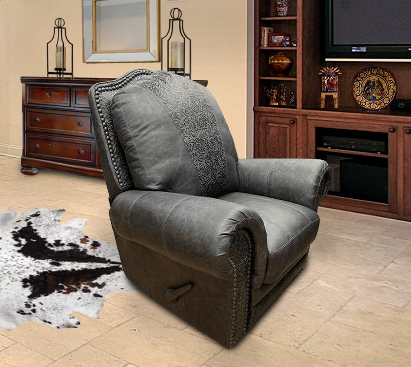 Custom Republic Rocker Swivel Recliner With Cowboy Tool Accent