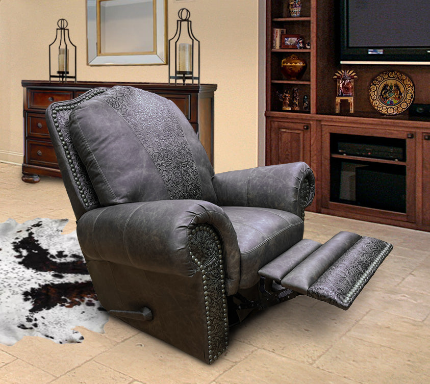 Custom Republic Rocker Swivel Recliner With Cowboy Tool Accent