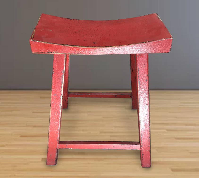 Red Swayback Seat Wooden Stool