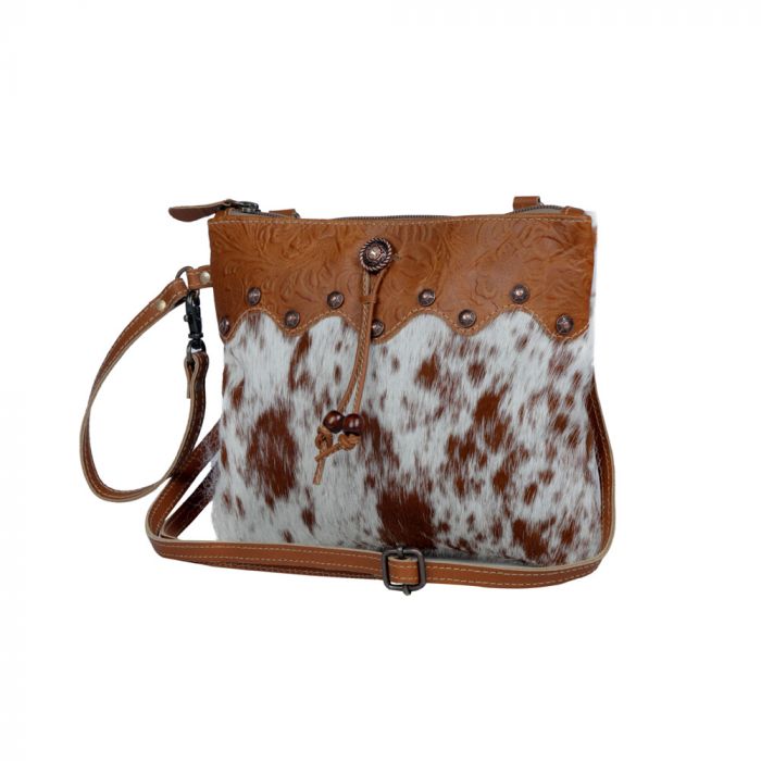Myra Bag Ornate Brown Leather & Hair On Handbag