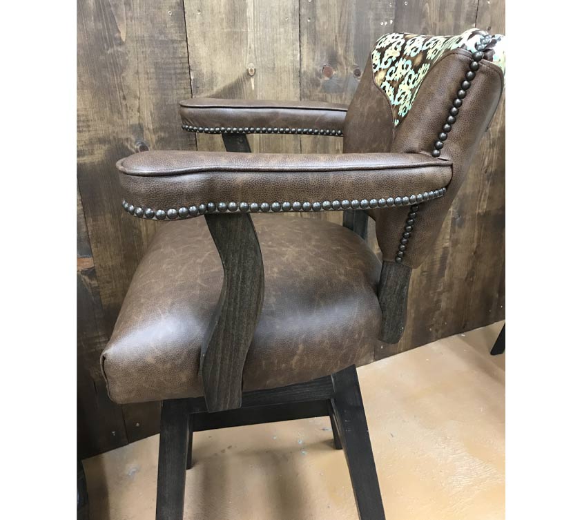 Custom Leather Barstool With Scrolled Inset