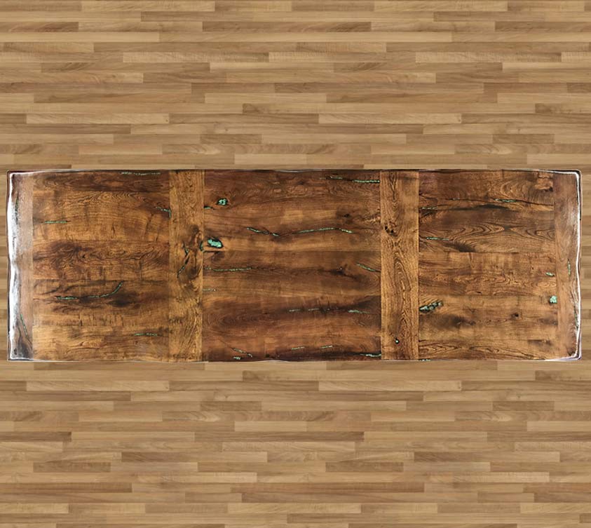 Custom Extra Length Mesquite With Turquoise Inlay Dining Table