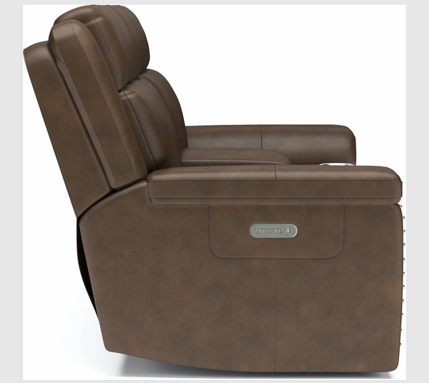 Flexsteel Yuma Power Reclining Loveseat with Console and Power Headrests In Caramel